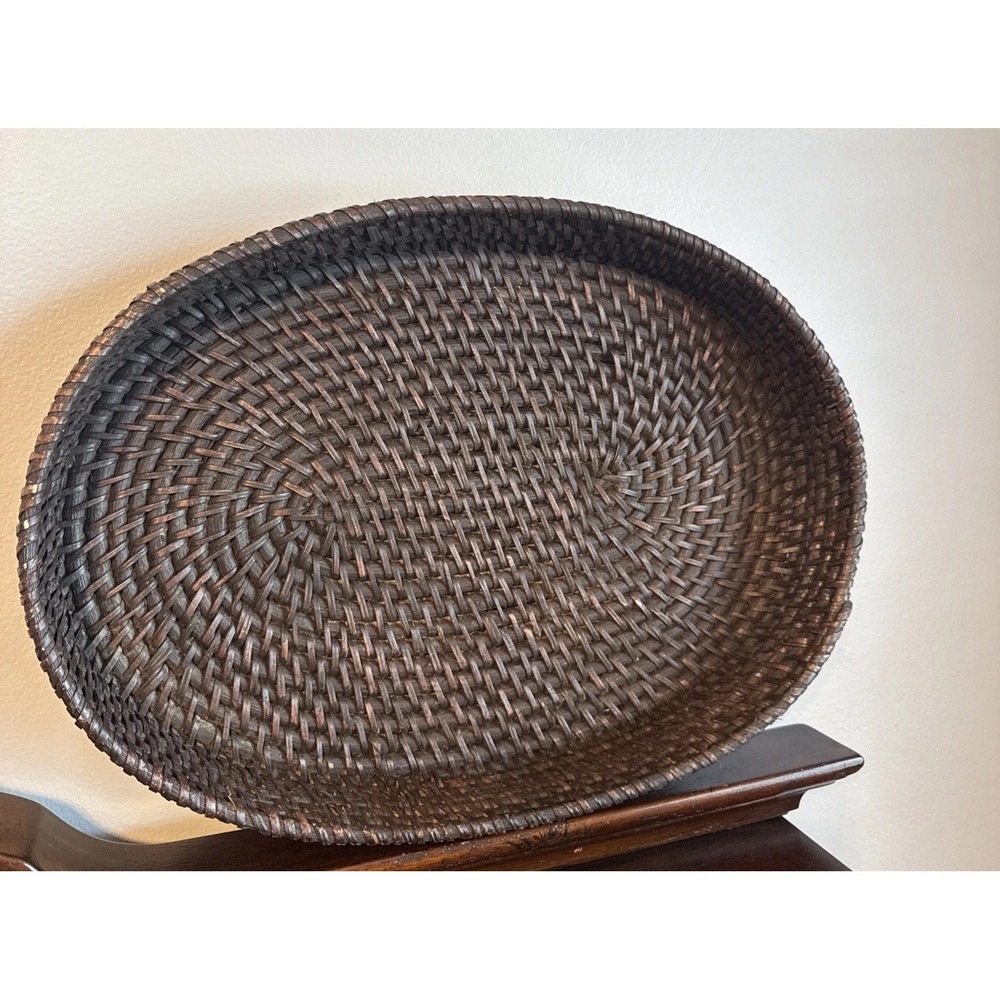 20"x15"x3" Dark Brown Vintage Woven Basket Table Decor Tray